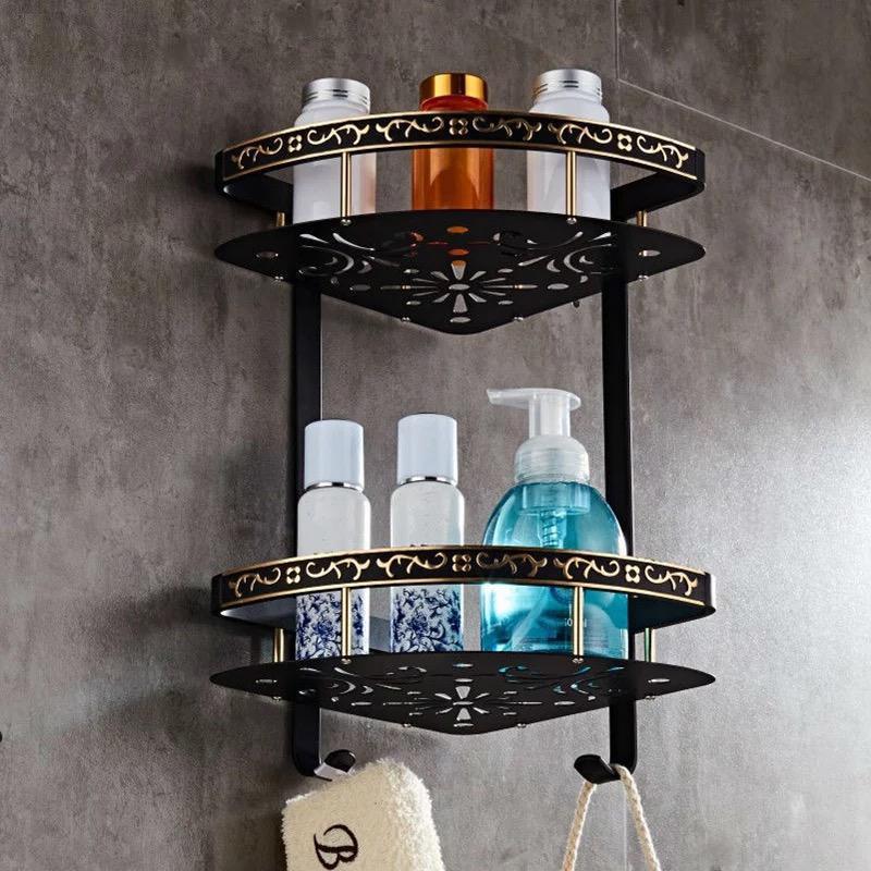 2 Layer Antique Black/Gold Storage Corner Rack